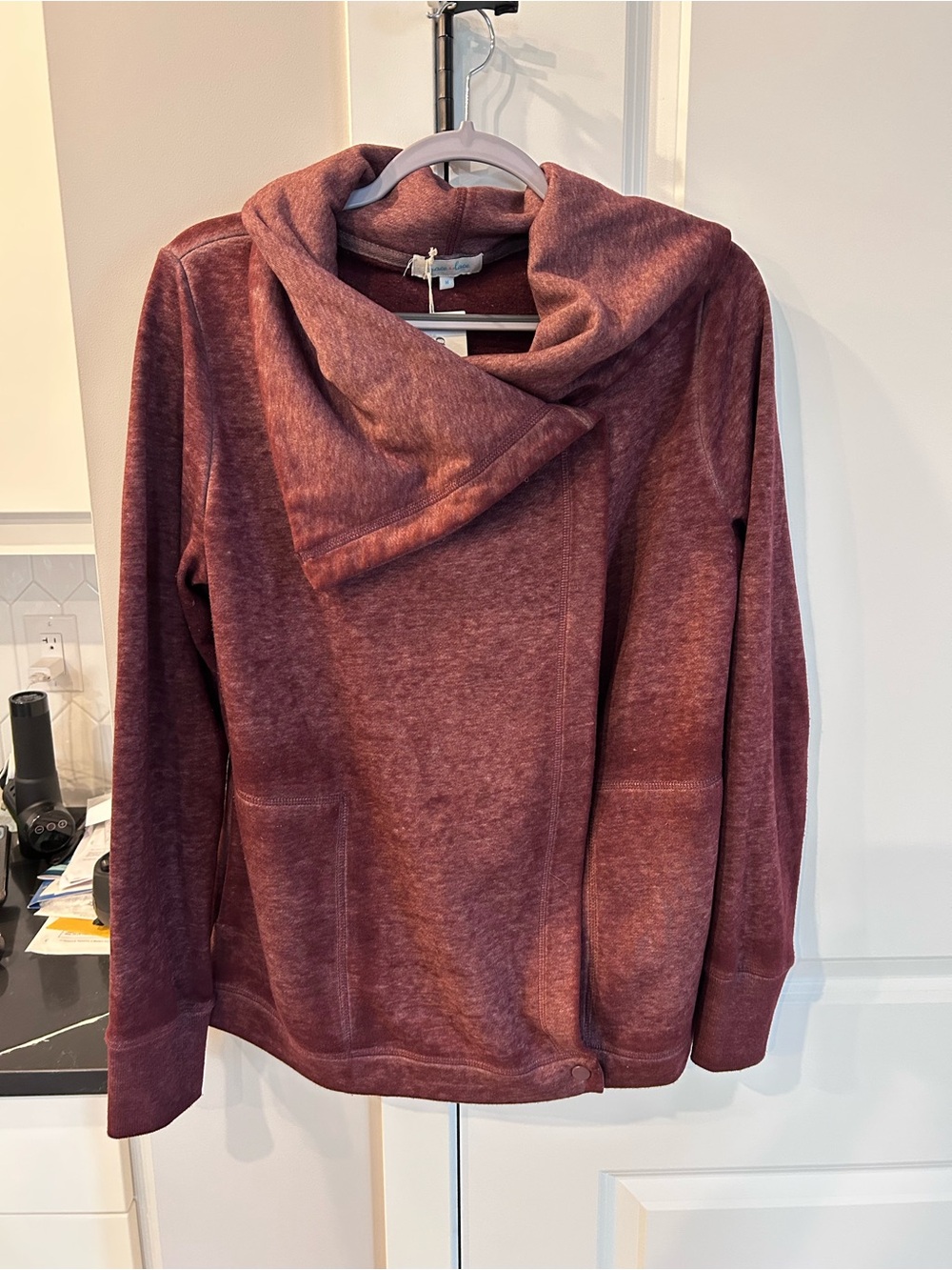NWT Grace & Lace Cozy Asymmetrical Collar Sweater Heathered Burgundy Pullover